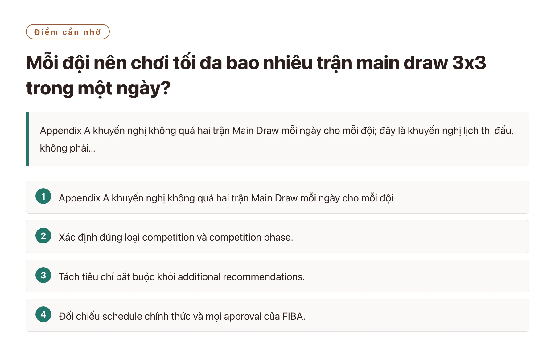 Mỗi đội nên chơi tối đa bao nhiêu trận main draw 3x3 trong một ngày?——全文要点速览